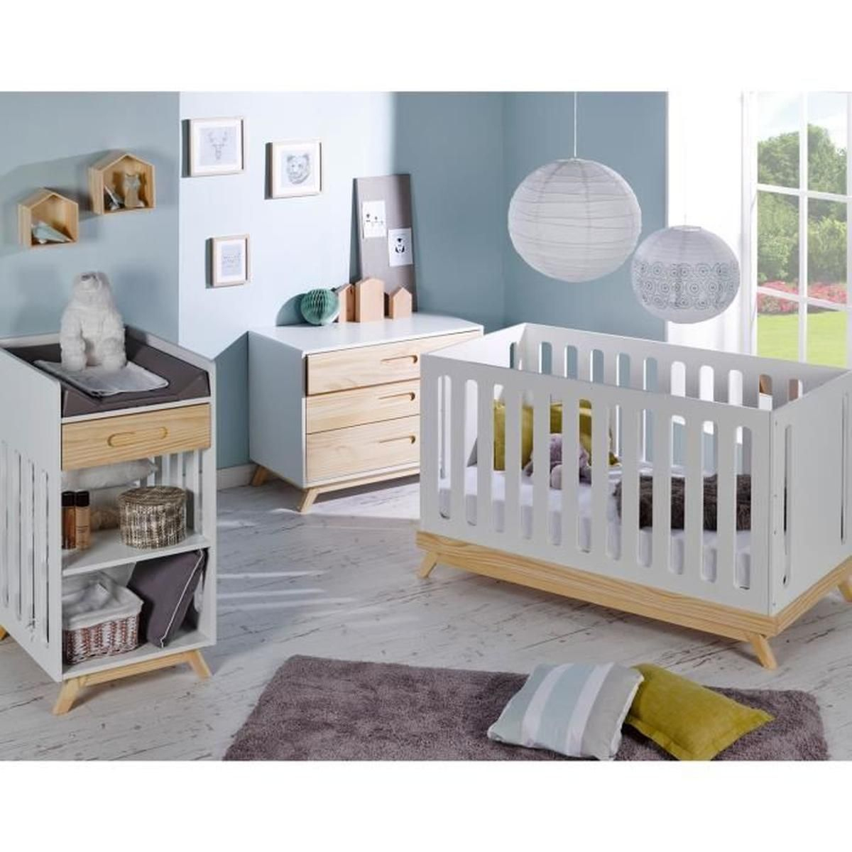 Chambre Bebe Scandinave - Lit Bebe Evolutif 70X140 Et Table tout Chambre Complète Bébé Pas Cher