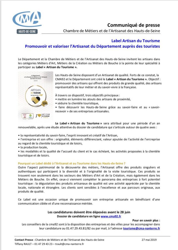 Cma92 On Twitter: "#labelartisantourisme Promouvoir Des encequiconcerne Chambre Des Metiers Nanterre