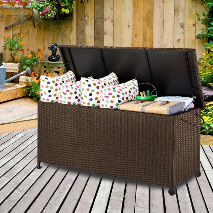 Coffre De Rangement En Résine Tressée, Marron destiné Coffre De Rangement Extérieur Ikea