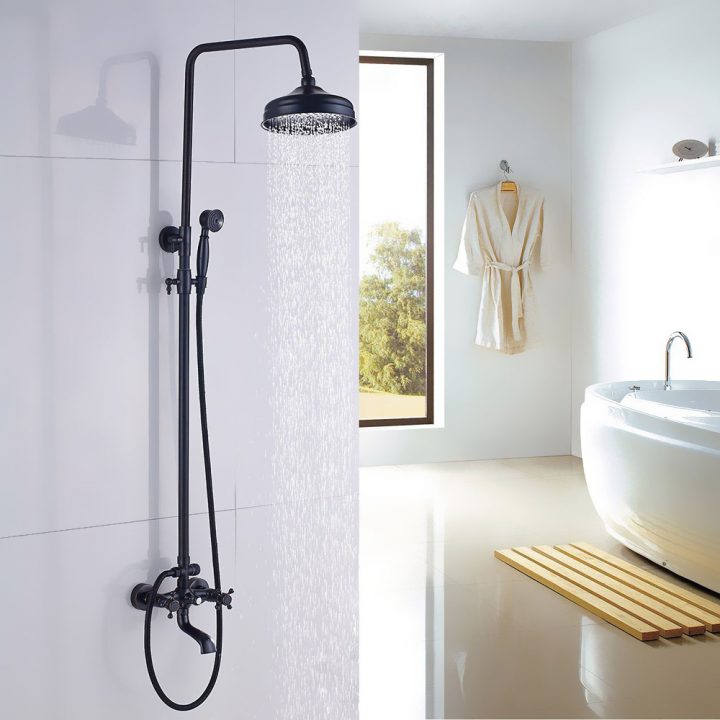 Colonne De Douche Avec Douchette Laiton Orb Noir Pour Salle De Bains concernant Colonne Douche Noire