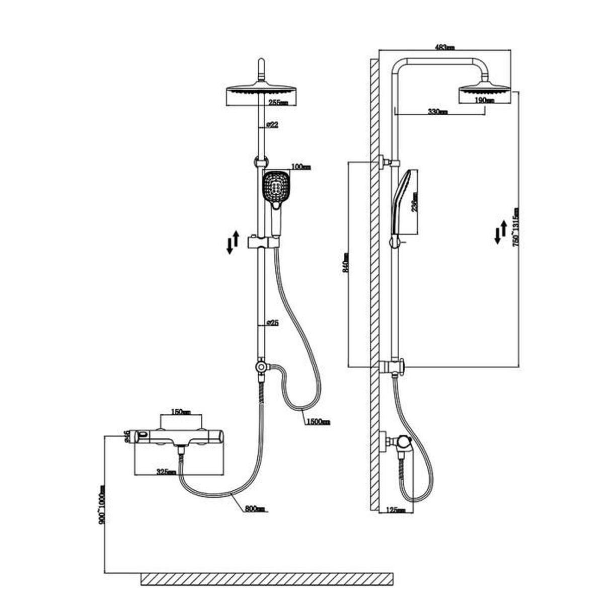 Colonne De Douche Avec Mitigeur Cascade Thermostatique Ensemble De Douche  En Laiton Chromé Hauteur Réglable 3 Jets Système De Douche dedans Hauteur Pomme De Douche