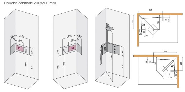 Colonne De Douche D\'angle Modèle Sint Avec Douchette. Douche Zénithale.  Buses D\'hydromassagee Et Mitigeur Mécanique Ou Thermostatique concernant Colonne De Douche D Angle