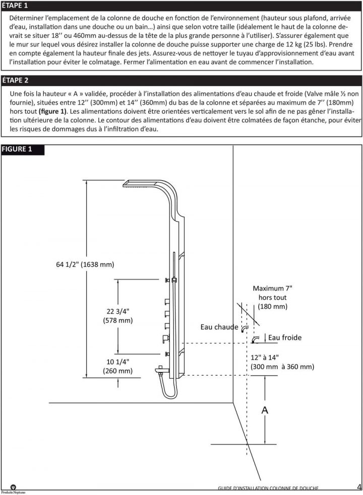 Colonne De Douche. Guide D Installation – Pdf Téléchargement pour Hauteur Colonne De Douche