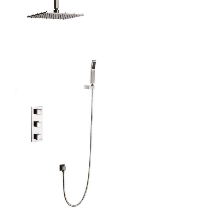 Colonne De Douche Led Nickel Brossé Avec Douchette À La Main tout Colonne De Douche Pour Baignoire