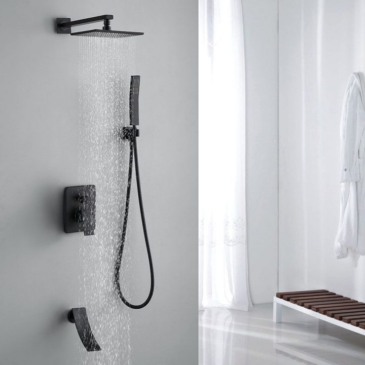 Colonne De Douche Noir Encastrée Avec Pommeau Haut Pour intérieur Douche Encastree Colonne De Douche Noir Encastrée Avec Pommeau Haut Pour intérieur Douche Encastree