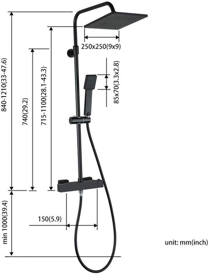Colonne De Douche Thermostatique Système De Douche Noir concernant Hauteur Colonne De Douche