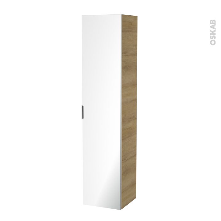 Colonne De Salle De Bains 1 Porte Miroir Hosta Chêne Naturel, Côtés Décors,  L40 X H182 X P40 Cm encequiconcerne Colone Salle De Bain