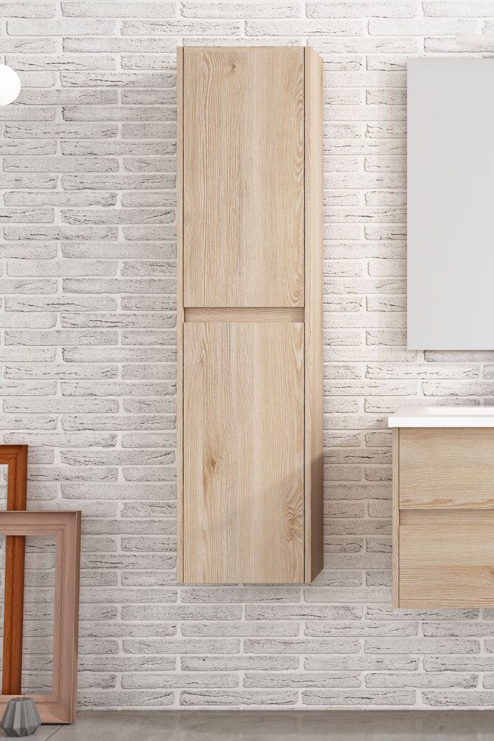 Colonne Suspendue Palma 2 Portes Bois Clair Texturé L.35 X P.24 X H.140 intérieur Colonne Salle De Bain Suspendu