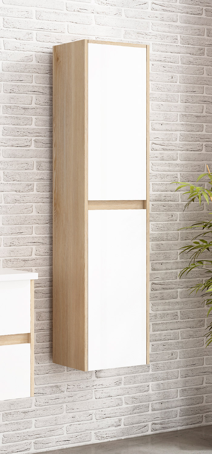 Colonne Suspendue Palma Bois Clair 2 Portes Blanche L.35 X P.24 X H.140 destiné Colonne Salle De Bain Suspendu
