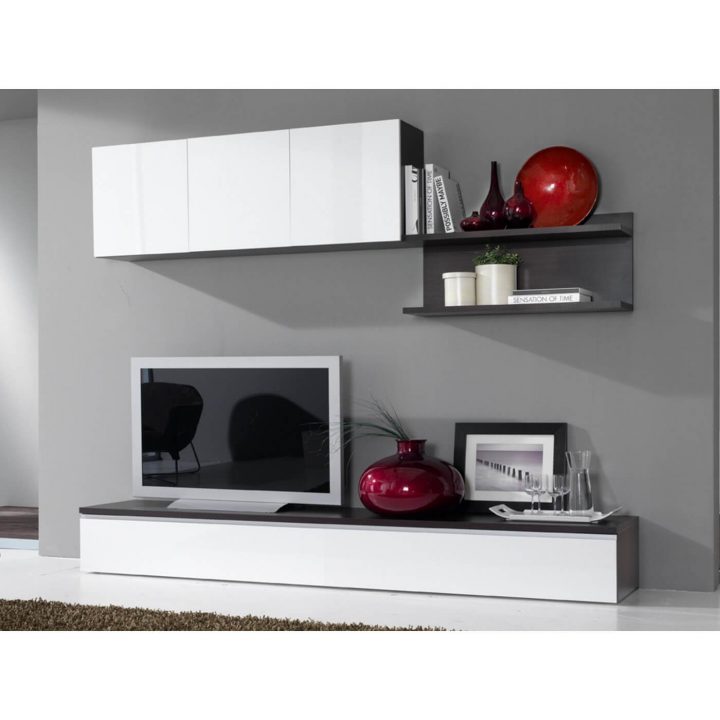 Composition Murale Tv Design Blanc Laqué/Wengé Portino encequiconcerne Composition Murale Design Italien