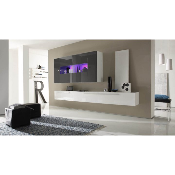 Composition Tv Murale Design Blanc Laqué/Anthracite Arwen intérieur Composition Murale Design Italien