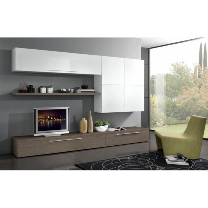 Composition Tv Murale Design Blanc Laqué/Gris Luciana destiné Composition Murale Design Italien