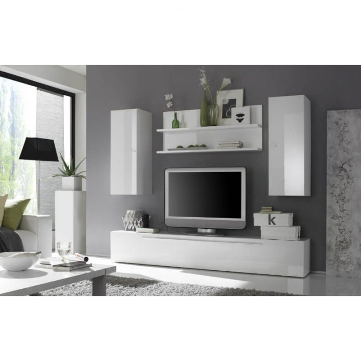 Composition Tv Murale Design Laquée Blanche Corinthe destiné Composition Murale Design Italien