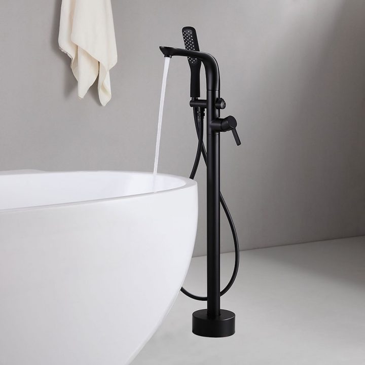 Contemporain Robinet Mitigeur De Remplissage De Baignoire Au Sol Avec  Douchette Noir Mat En Laiton Massif concernant Robinet Noir Mat