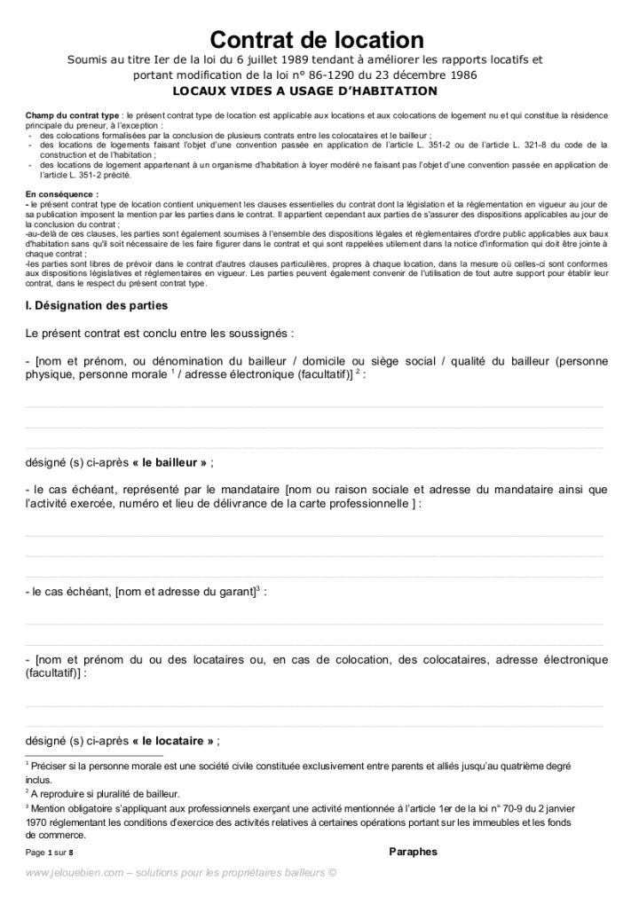 Contrat De Location à Bail De Location Meublé