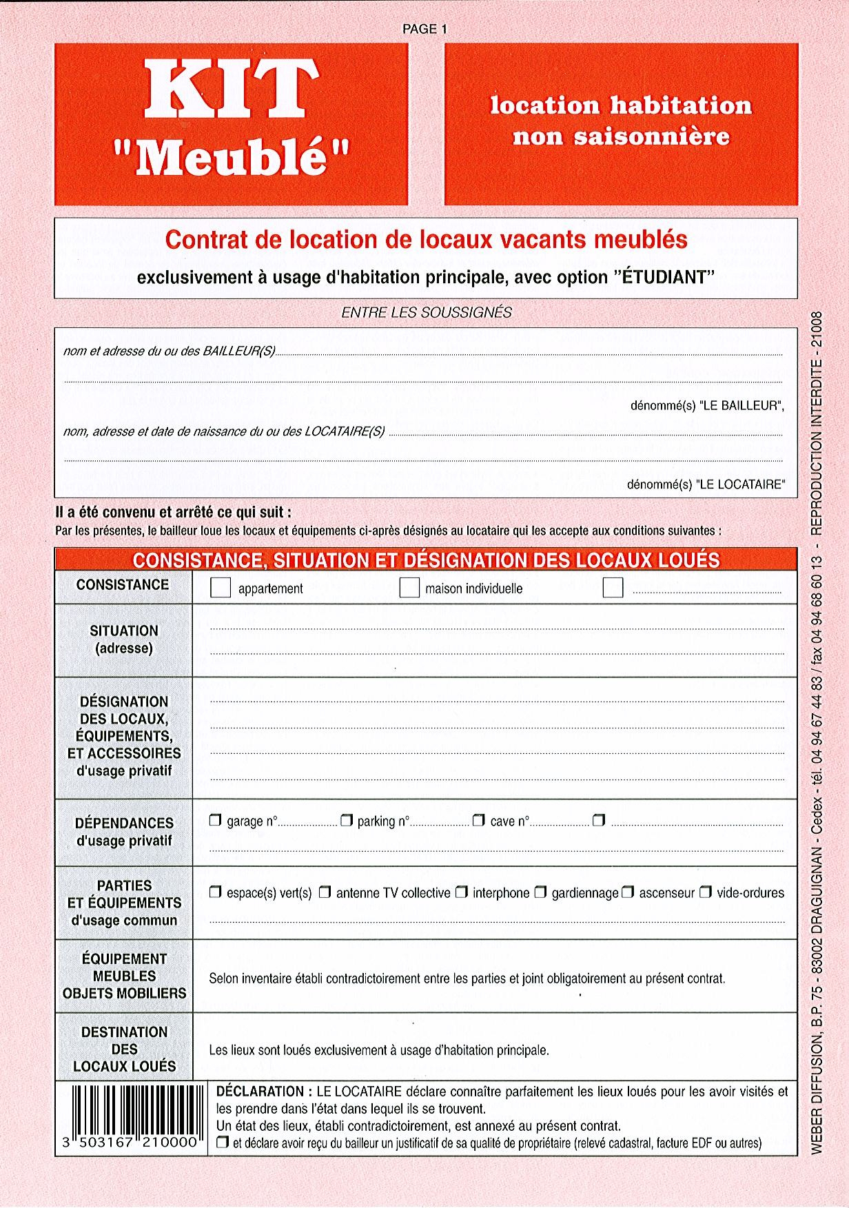 Contrat De Location "meublé Non Saisonnier" intérieur Contrat De Location Meublé Gratuit