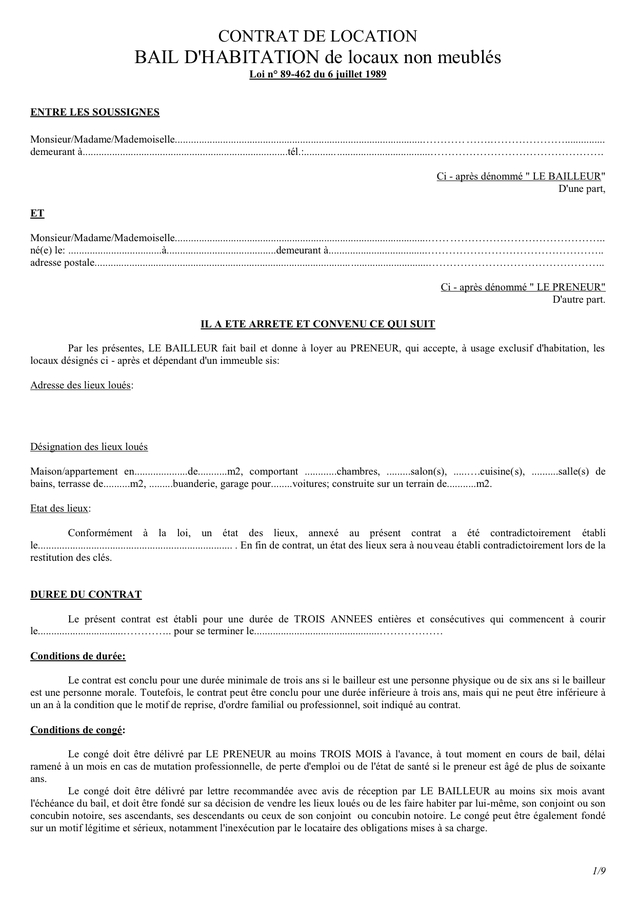 Contrat De Location – Téléchargement Gratuit Documents Pdf encequiconcerne Contrat De Location Meublée