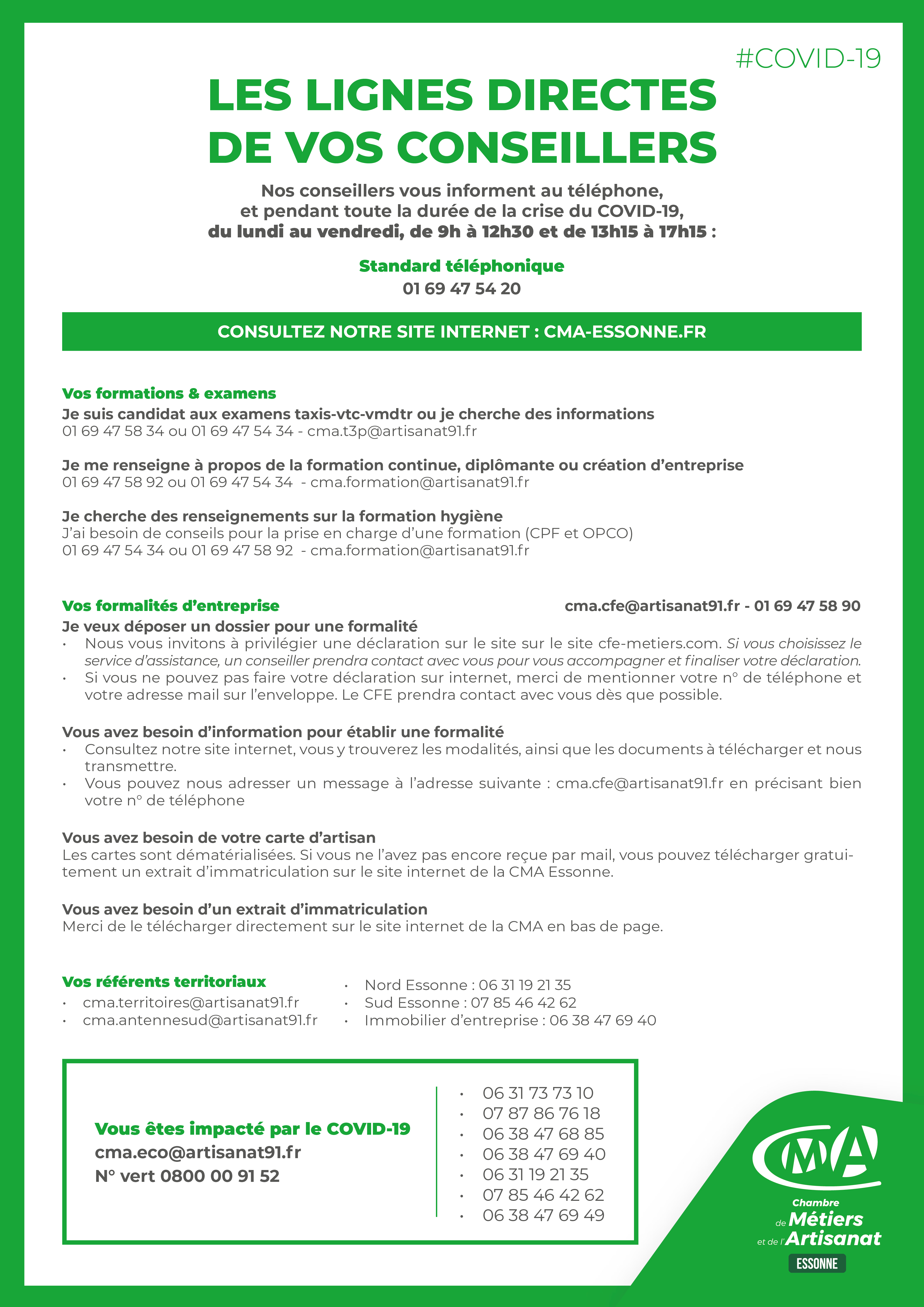 Covid-19 Coronavirus - Mesures Exceptionnelles - Actualités concernant Chambre Des Metiers 91