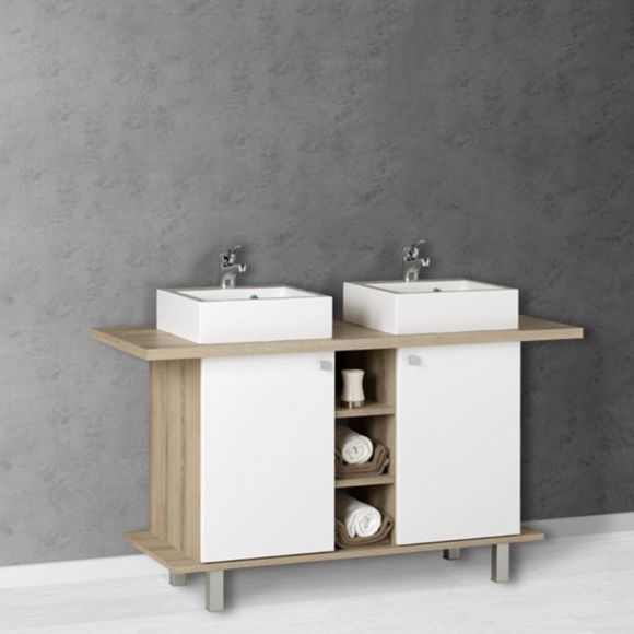 Creazur – Caisson Double Vasque Cubique Carla 100-136 Cm encequiconcerne Meuble Carla