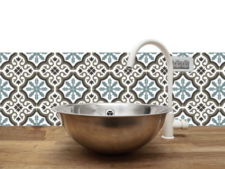 Crédence Adhésive Carreaux De Ciment Trianon Bleu encequiconcerne Credence Salle De Bain Autocollante