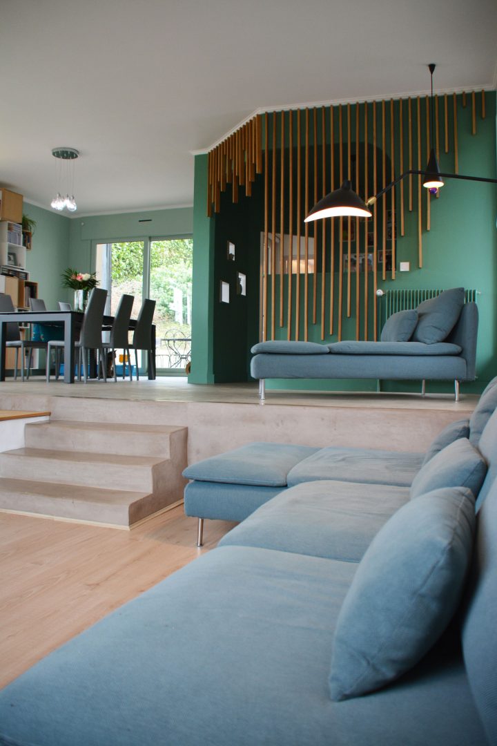 Demi Niveau Pour Le Salon Salle À Manger De Cette Rénovation pour Parquet Salon Salle A Manger