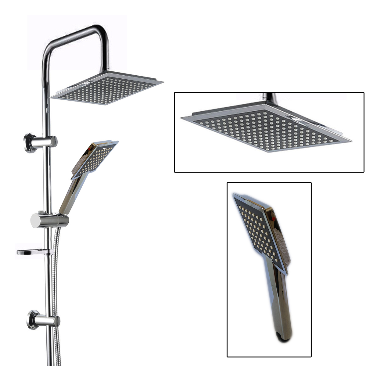 Détails Sur Barre Réglable En Hauteur Chromée Colonne Douche Pomme De Fixe  À Main 9005V2 avec Hauteur Pomme De Douche