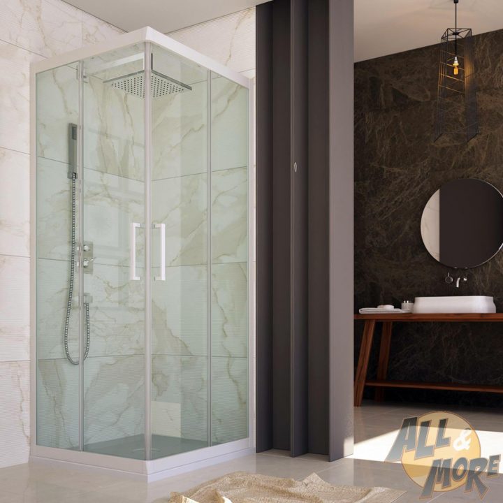 Détails Sur Cabine De Douche En Pvc 100X100Cm Verre Transparent Coulissant  Profil Blanc serapportantà Cabine De Douche 100X100