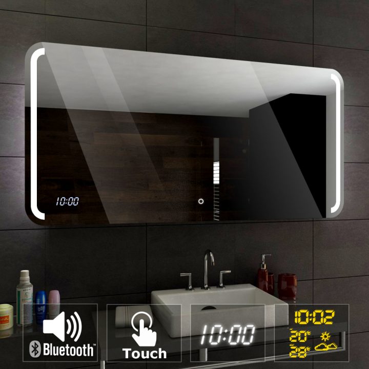 Détails Sur Oslo Éclairé Del Miroir Salle De Bain Bluetooth Touche Horloge  Temps pour Miroir Salle De Bain Bluetooth