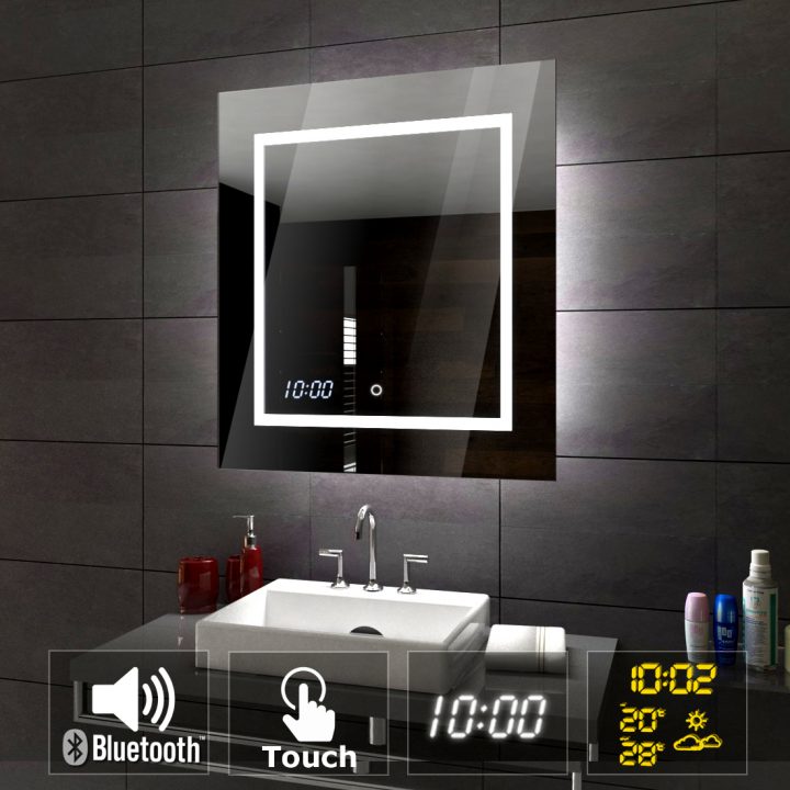 Détails Sur Sofia Éclairé Del Miroir Salle De Bain Led | Bluetooth Touche  Horloge Temps intérieur Miroir Salle De Bain Bluetooth