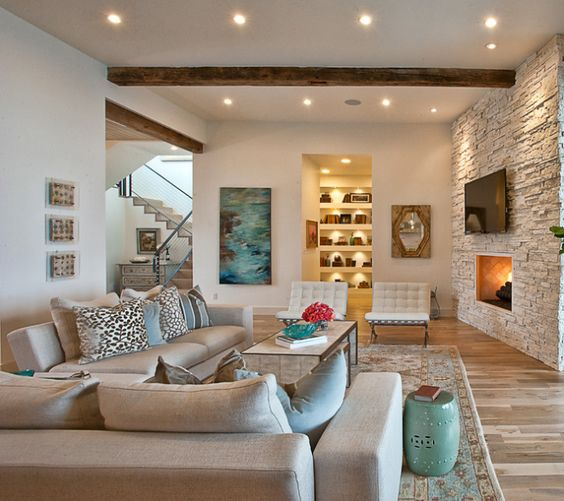 Diez Salones Con Pared De Piedra. Decofación Hogar pour Salon Gris Et Beige Diez Salones Con Pared De Piedra. Decofación Hogar pour Salon Gris Et Beige