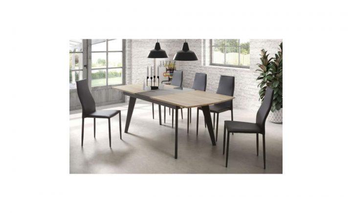 Donna Table À Manger Extensible De 6 À 8 Personnes Industriel Aspect Bois  Et Noir Verni L 160 / 200 X L 90 Cm destiné Table Salle À Manger Carrée Extensible