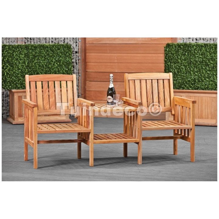 Double Chaise Avec Table En Bois Exotique De Tuindeco dedans Table De Jardin En Bois Avec Chaises Double Chaise Avec Table En Bois Exotique De Tuindeco dedans Table De Jardin En Bois Avec Chaises
