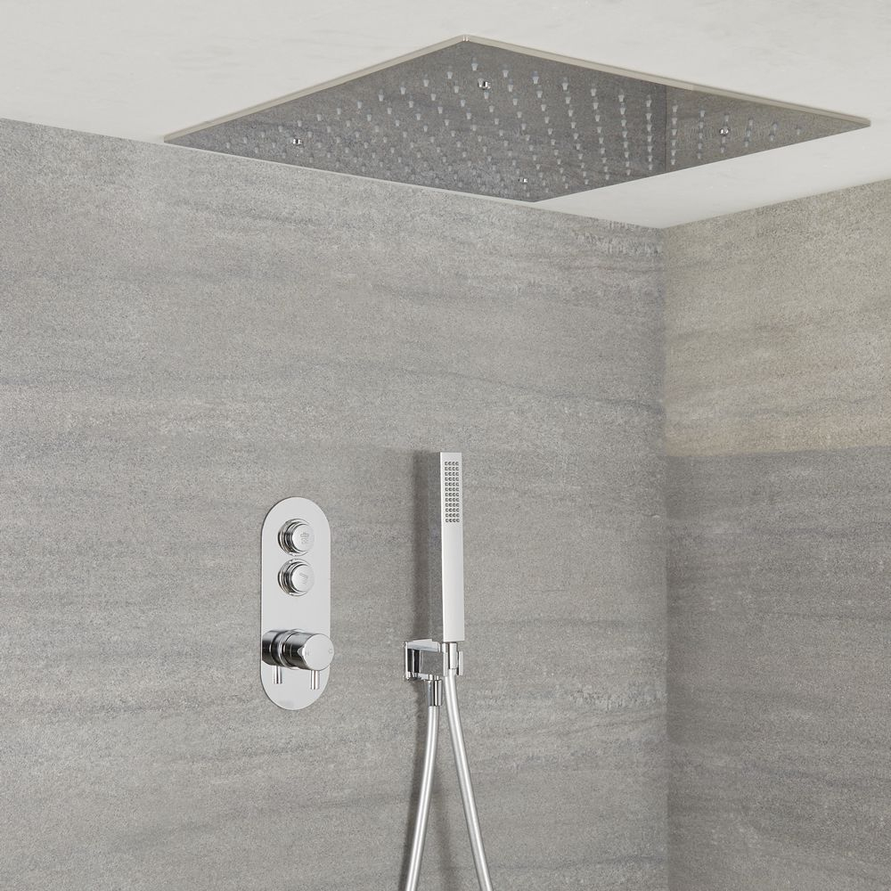 Douche Encastrable 2 Fonctions - Douchette & Pommeau Plafonnier 50X50Cm -Idro concernant Douche Encastree Douche Encastrable 2 Fonctions - Douchette & Pommeau Plafonnier 50X50Cm -Idro concernant Douche Encastree