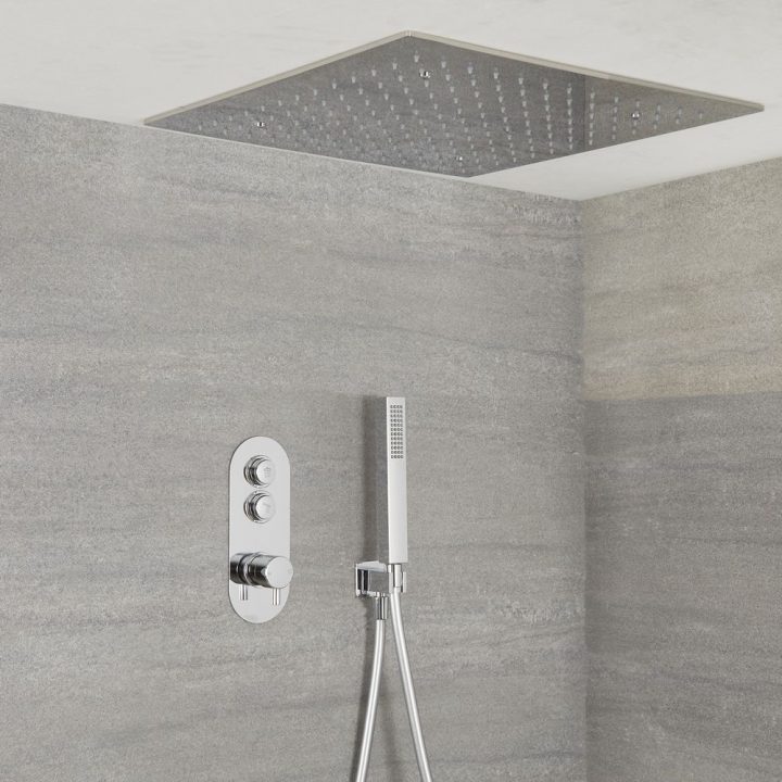 Douche Encastrable 2 Fonctions – Douchette & Pommeau Plafonnier 50X50Cm  -Idro concernant Robinetterie Douche Encastrable
