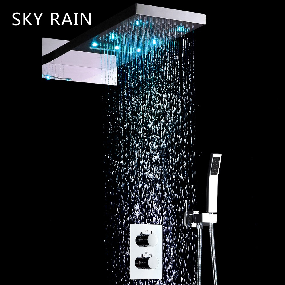 €501.48 65% De Réduction|Pomme De Douche À Cascade Avec Robinet  Thermostatique | Salle De Bains De Pluie Du Ciel Ensemble De Robinets De  Douche De encequiconcerne Ciel De Pluie Douche