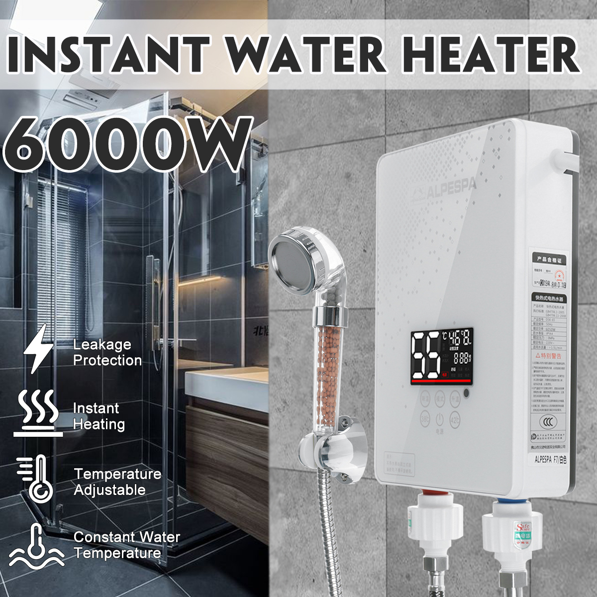 €79.02 43% De Réduction|6000W 220V Chauffe Eau Instantané Mini Instantané  Électrique Chauffe Eau Sans Réservoir Douche Cuisine Robinet Salle De Bain destiné Chauffe Eau Instantané Pour Douche