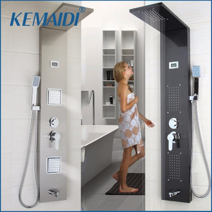€97.72 45% De Réduction|Kemaidi Colonne De Douche En Acier Inoxydable |  Salle De Bain Moderne, Poignée Murale Une Poignée + Douchette À Main + Bec  De serapportantà Colonne De Douche Pour Baignoire