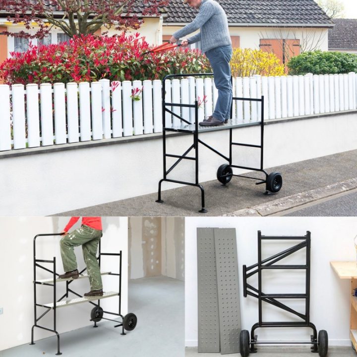 Echafaudage Mobile Sur Roues L.140 Xl.78Xh.135 Cm Avec 2 concernant Echafaudage De Jardin