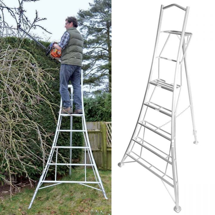 Echelle Sécurisée Tripode, 3 Pieds Ajustables, Vente Au dedans Escabeau Jardin