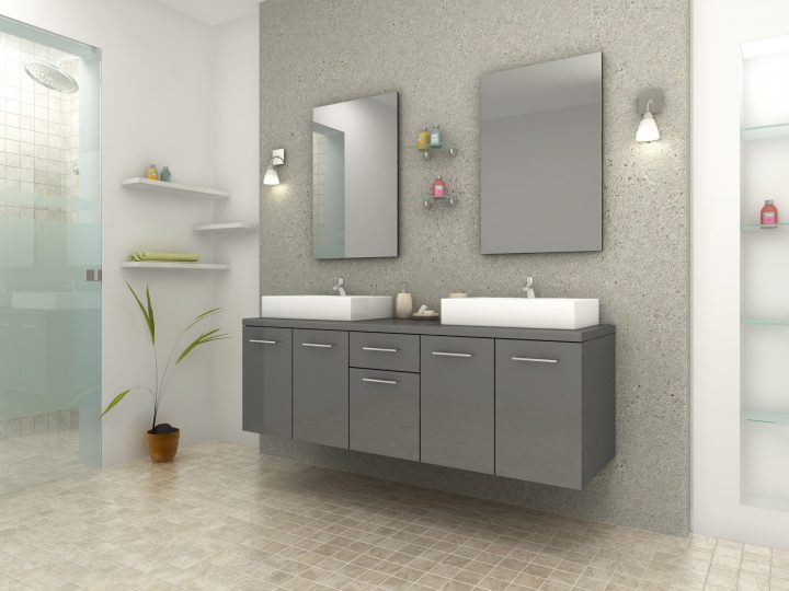 Ensemble Complet Meuble Salle De Bain Gris Laqué Double Vasques Carrées serapportantà Meuble Salle De Bain Gris Laqué