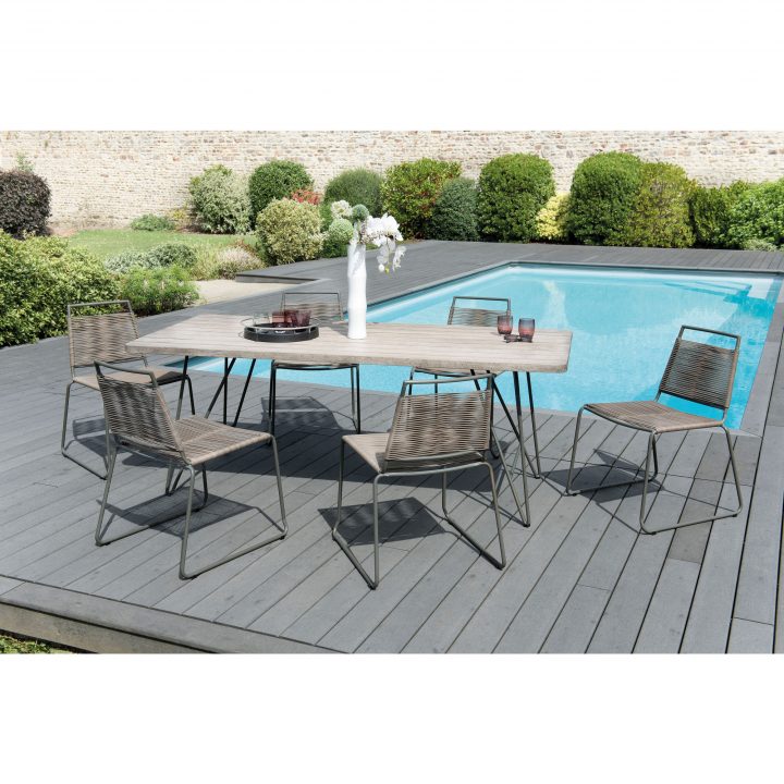 Ensemble De 6 Chaises Empilables Et Une Table Scandinave tout Table Jardin Bois Et Metal