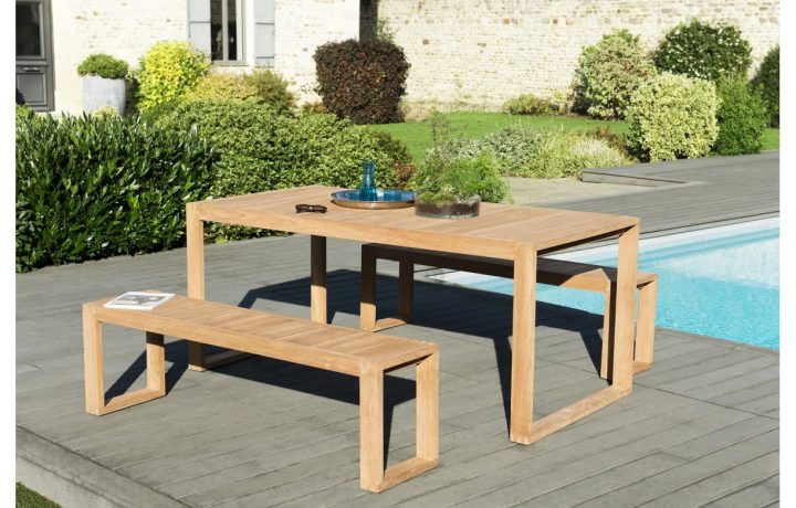 Ensemble De Jardin Avec Table Et Banc En Bois Massif Palu intérieur Table De Jardin En Bois Avec Banc Integre