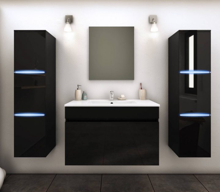 Ensemble De Salle De Bain Mural Noir 1 Meuble Avec Vasque + dedans Meuble Salle De Bain Noir Mat