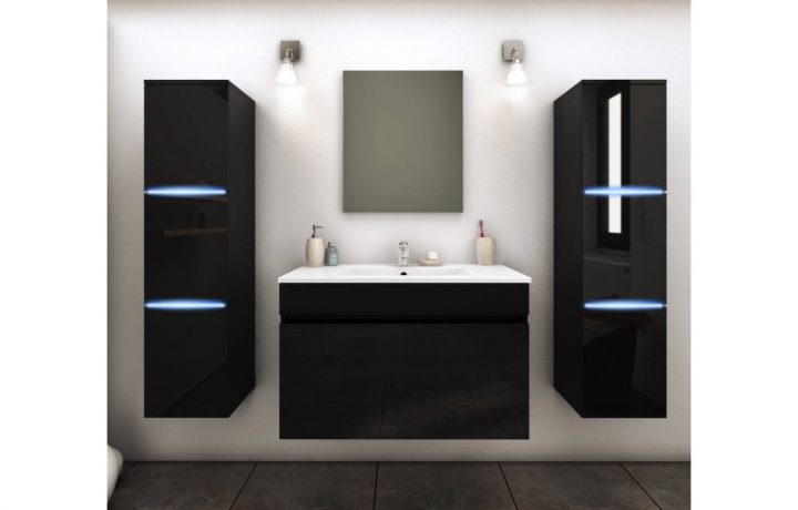 Ensemble De Salle De Bain Mural Noir 1 Meuble Avec Vasque + pour Placard Mural Salle De Bain