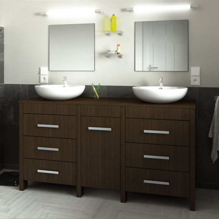 Ensemble Meuble 150 Cm + 2 Vasques + 2 Miroirs Wenge – Orelia tout Meuble Salle De Bain Wengé