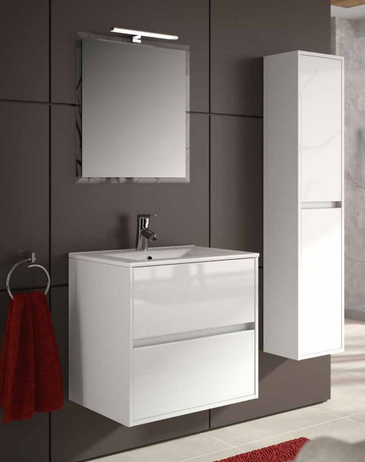 Ensemble Meuble Salle De Bain En 60 Ou 70 Cm. Noja 600-700 Avec Miroir Et  Spot Led. Plusieurs Finitions encequiconcerne Meuble Salle De Bain À Poser Au Sol