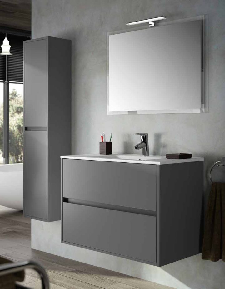 Ensemble Meuble Salle De Bain En 80 Ou 90 Cm. Noja 800-900 Avec Miroir Et  Spot Led. Plusieurs Finitions avec Armoirette Salle De Bain