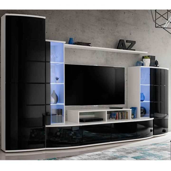 Ensemble Meuble Tv & Bibliothèque "Leave" Blanc & Noir tout Meuble Tv Noir Haut