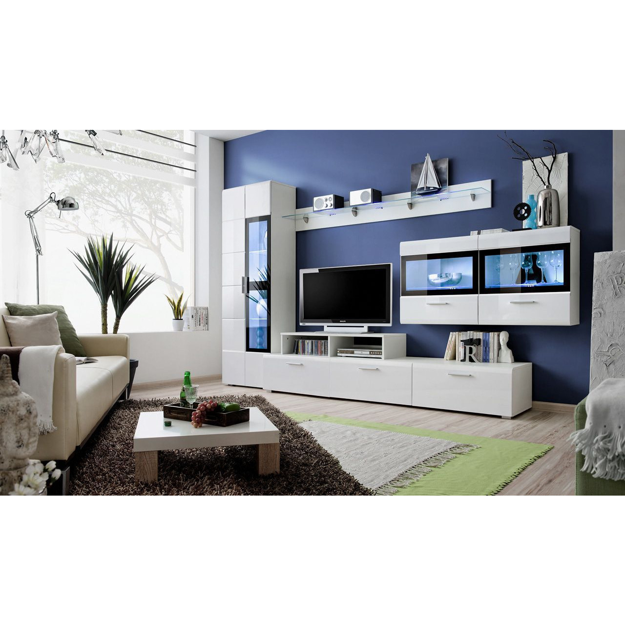 Ensemble Mural 300 Cm Avec Meuble Tv + 2 Vitrines concernant Supports Et Meubles Tv