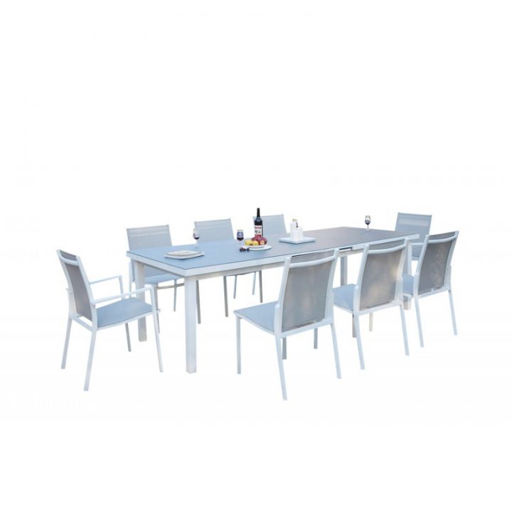Ensemble Table De Jardin Extensible 256/320 + 6 Chaises Et encequiconcerne Table De Jardin Aluminium Et Verre